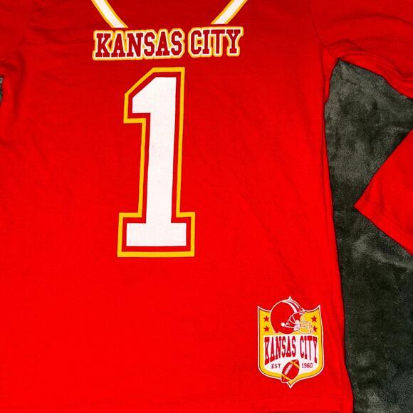 Gildan Kansas City Chiefs #1 Shirt Women's Small Red Long Sleeve Pullover - Picture 3 of 7